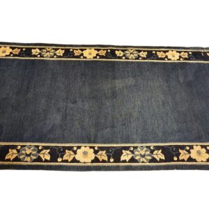 1920s Navy Blue Solid Minimalist Deco Antique Chinese Peking Runner Rug - detail view 5