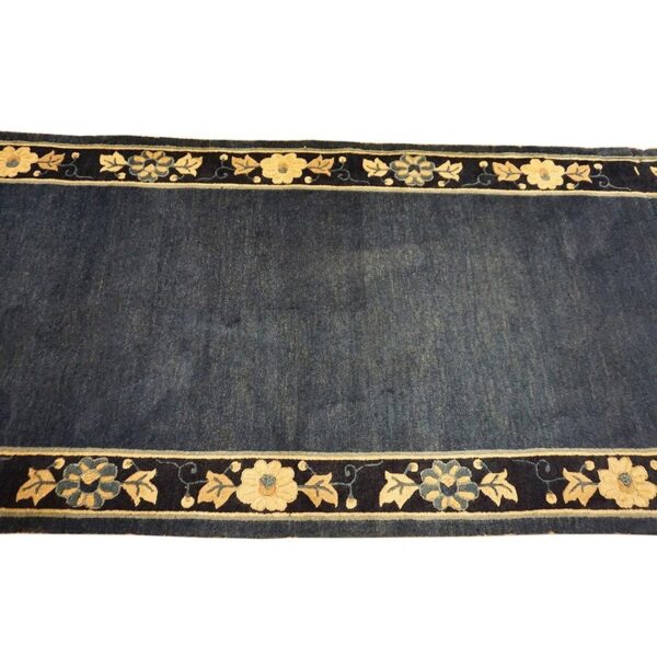 1920s navy blue solid minimalist deco antique chinese peking runner rug 6 1920s navy blue solid minimalist deco antique chinese peking runner rug - detail view 5