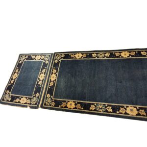 1920s Navy Blue Solid Minimalist Deco Antique Chinese Peking Runner Rug - detail view 6