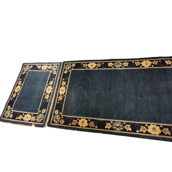 1920s navy blue solid minimalist deco antique chinese peking runner rug 7 1920s navy blue solid minimalist deco antique chinese peking runner rug - detail view 6
