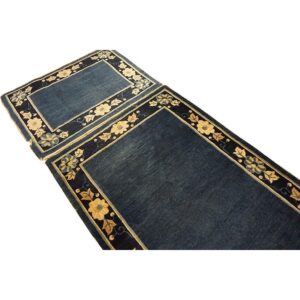1920s Navy Blue Solid Minimalist Deco Antique Chinese Peking Runner Rug - detail view 7