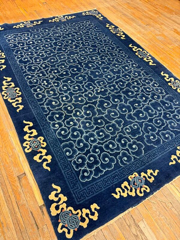 1920s traditional geometric cloud bands patterns antique chinese peking wool rug 2 1920s traditional geometric cloud bands patterns antique chinese peking wool rug - detail view 1
