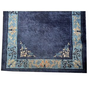 1920s Traditional Navy Blue Open Field Antique Chinese Peking Runner Rug - detail view 1