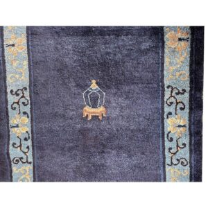 1920s Traditional Navy Blue Open Field Antique Chinese Peking Runner Rug - detail view 2