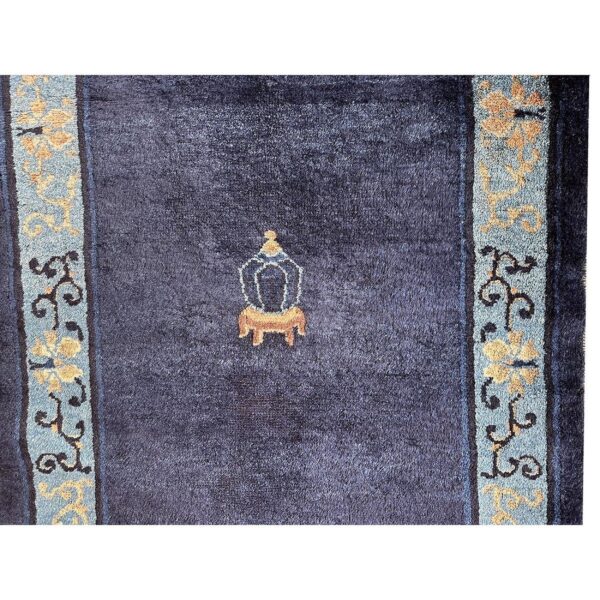 1920s traditional navy blue open field antique chinese peking runner rug 3 1920s traditional navy blue open field antique chinese peking runner rug - detail view 2
