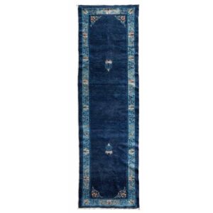 1920s Traditional Navy Blue Open Field Antique Chinese Peking Runner Rug - detail view 7