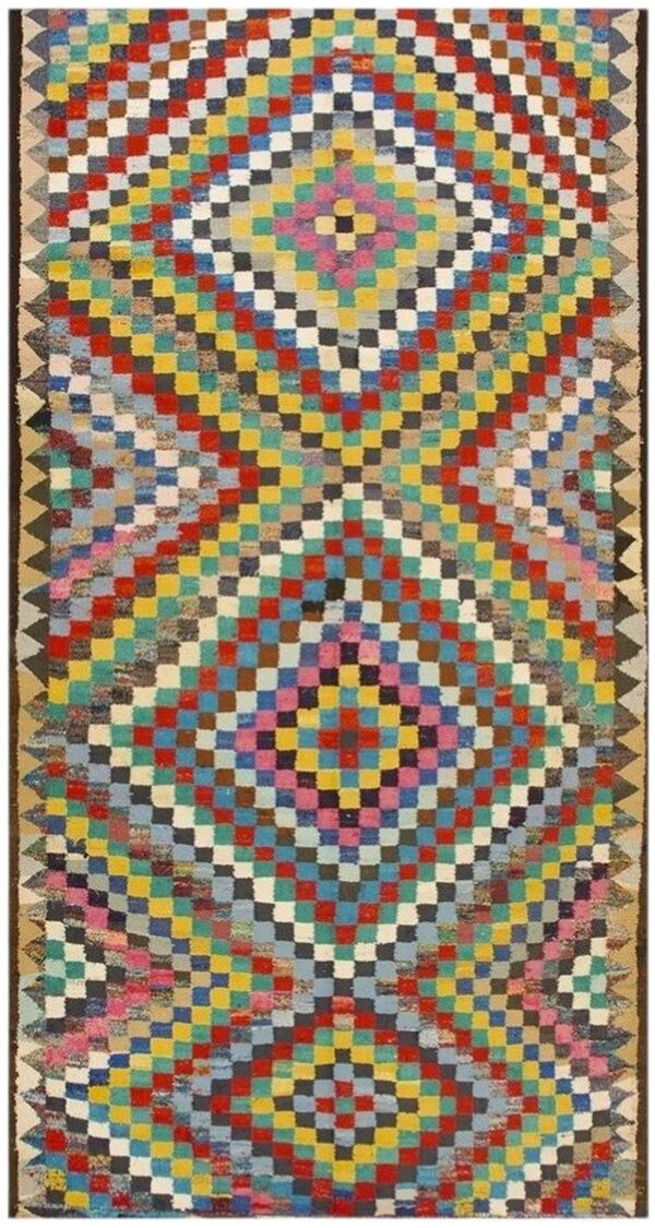 1930s antique multicolor diamond turkish village kilim runner flatweave wool rug 1 1930s antique multicolor diamond turkish village kilim runner flatweave wool rug