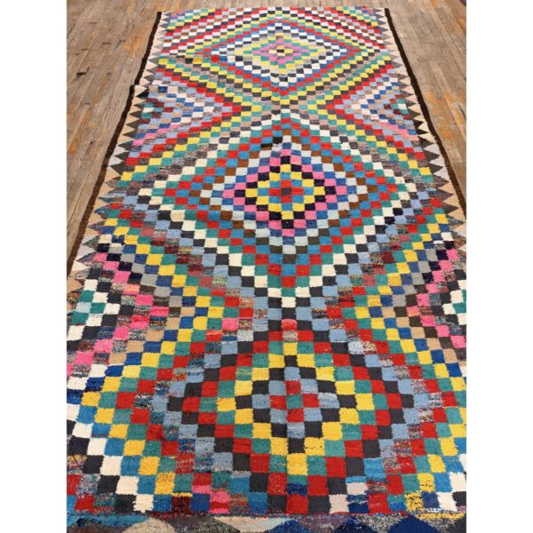 1930s antique multicolor diamond turkish village kilim runner flatweave wool rug 2 1930s antique multicolor diamond turkish village kilim runner flatweave wool rug - detail view 1