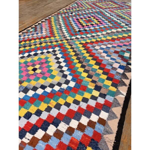 1930s antique multicolor diamond turkish village kilim runner flatweave wool rug 4 1930s antique multicolor diamond turkish village kilim runner flatweave wool rug - detail view 3