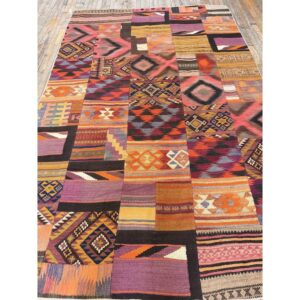 1930s Antique Multicolor Geometric Tribal Turkish Village Kilim Flatweave Rug - detail view 1