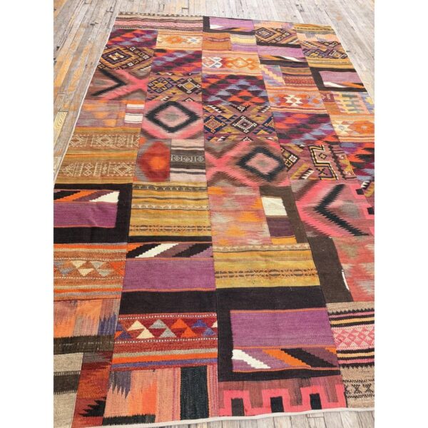 1930s antique multicolor geometric tribal turkish village kilim flatweave rug 6 1930s antique multicolor geometric tribal turkish village kilim flatweave rug - detail view 5