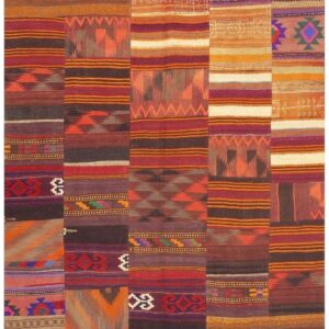 1930s Antique Multicolored Geometric Flatweave Turkish Village Kilim Rug