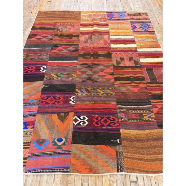 1930s antique multicolored geometric flatweave turkish village kilim rug - detail view 2