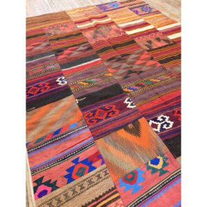 1930s Antique Multicolored Geometric Flatweave Turkish Village Kilim Rug - detail view 3