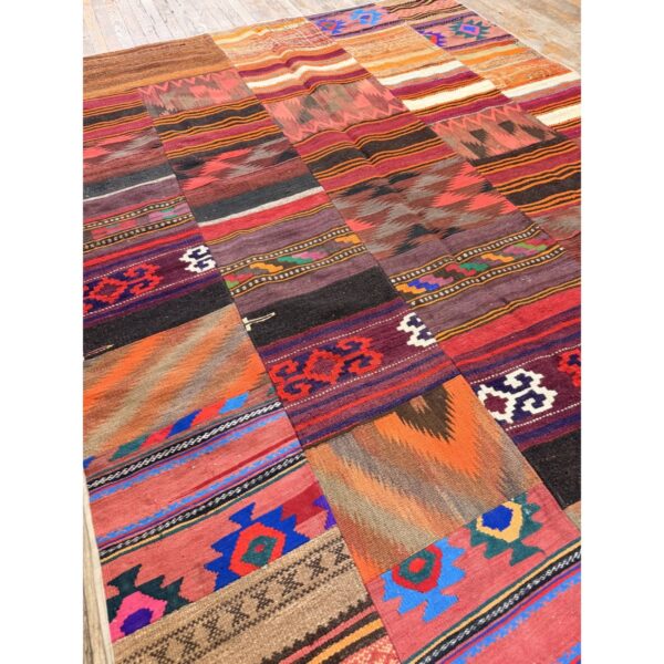 1930s antique multicolored geometric flatweave turkish village kilim rug - detail view 3