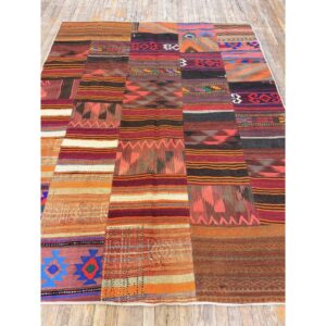 1930s Antique Multicolored Geometric Flatweave Turkish Village Kilim Rug - detail view 4