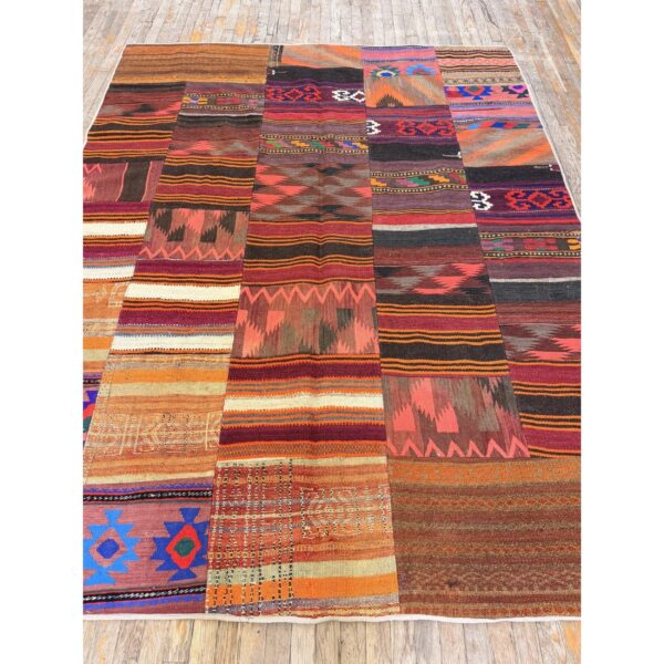 1930s antique multicolored geometric flatweave turkish village kilim rug - detail view 4