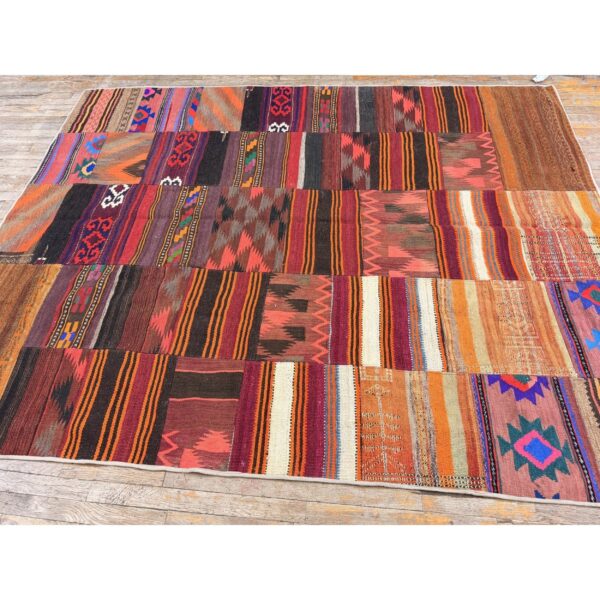 1930s antique multicolored geometric flatweave turkish village kilim rug - detail view 6