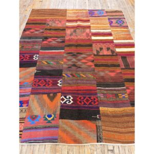 1930s Antique Multicolored Geometric Flatweave Turkish Village Kilim Rug - detail view 7