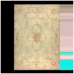 1930s Beige Floral Bouquet Antique Aubusson French Rug 8' X 11'5" Flatweave Wool Carpet