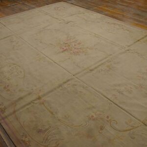 1930s Beige Floral Bouquet Antique Aubusson French Rug 8' X 11'5" Flatweave Wool Carpet - detail view 1