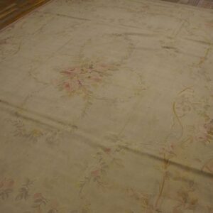 1930s Beige Floral Bouquet Antique Aubusson French Rug 8' X 11'5" Flatweave Wool Carpet - detail view 2