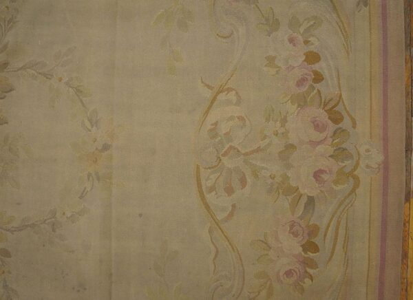 1930s beige floral bouquet antique aubusson french rug 8' x 11'5" flatweave wool carpet 5 1930s beige floral bouquet antique aubusson french rug 8' x 11'5" flatweave wool carpet - detail view 4