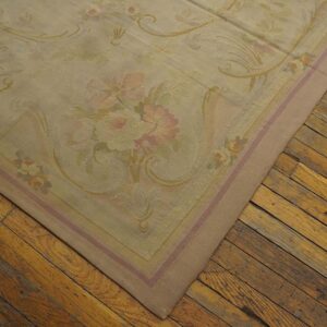 1930s Beige Floral Bouquet Antique Aubusson French Rug 8' X 11'5" Flatweave Wool Carpet - detail view 5