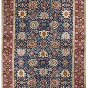 1930s Blue Navy Floral Shah Abbas Knotted Wool Antique Indian Runner Rug