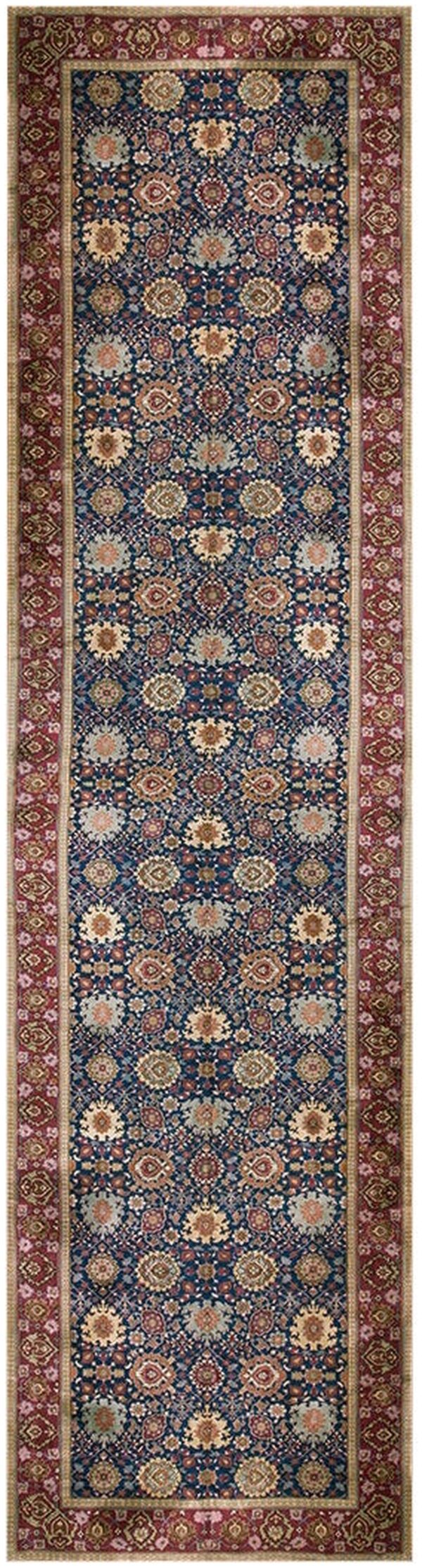 1930s blue navy floral shah abbas knotted wool antique indian runner rug 1 1930s blue navy floral shah abbas knotted wool antique indian runner rug