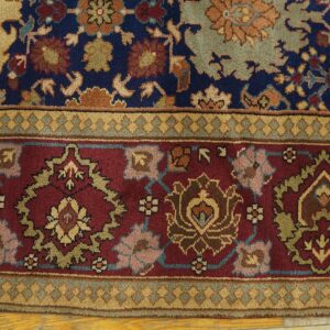 1930s Blue Navy Floral Shah Abbas Knotted Wool Antique Indian Runner Rug - detail view 1