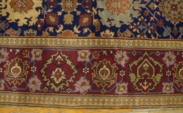 1930s blue navy floral shah abbas knotted wool antique indian runner rug 2 1930s blue navy floral shah abbas knotted wool antique indian runner rug - detail view 1