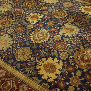 1930s Blue Navy Floral Shah Abbas Knotted Wool Antique Indian Runner Rug - detail view 2
