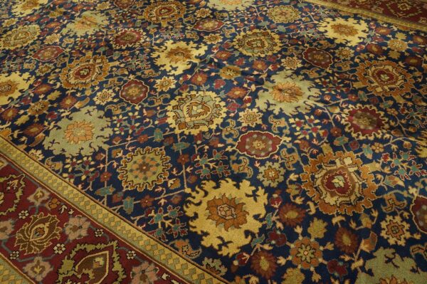 1930s blue navy floral shah abbas knotted wool antique indian runner rug 3 1930s blue navy floral shah abbas knotted wool antique indian runner rug - detail view 2