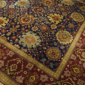 1930s Blue Navy Floral Shah Abbas Knotted Wool Antique Indian Runner Rug - detail view 3