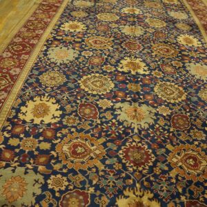 1930s Blue Navy Floral Shah Abbas Knotted Wool Antique Indian Runner Rug - detail view 4