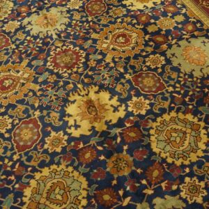 1930s Blue Navy Floral Shah Abbas Knotted Wool Antique Indian Runner Rug - detail view 5