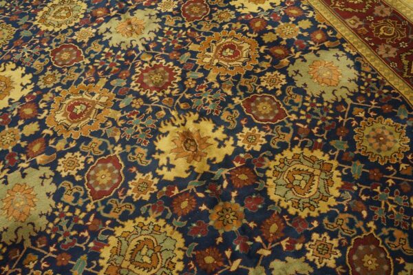 1930s blue navy floral shah abbas knotted wool antique indian runner rug 6 1930s blue navy floral shah abbas knotted wool antique indian runner rug - detail view 5