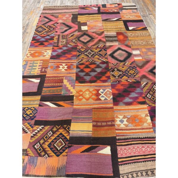 1930s colorful geometric antique gallery scale turkish kilim flatweave rug 4 1930s colorful geometric antique gallery scale turkish kilim flatweave rug - detail view 3