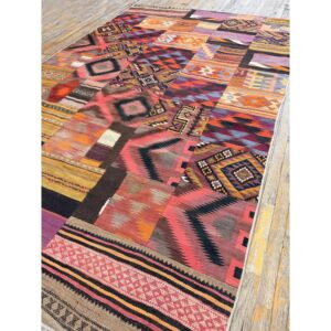 1930s Colorful Geometric Antique Gallery Scale Turkish Kilim Flatweave Rug - detail view 4