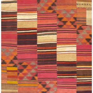 1930s Multicolored Field Geometric Antique Turkish Village Kilim Flatweave Rug