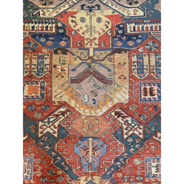 1930s red ground rustic geometric tribal antique soumak rug 3 1930s red ground rustic geometric tribal antique soumak rug - detail view 2