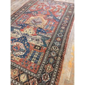 1930s Red Ground Rustic Geometric Tribal Antique Soumak Rug - detail view 4