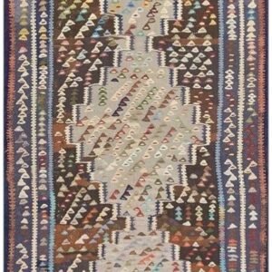 1930s Rustic Brown Field Diamond Tribal Antique Turkish Village Kilim Runner Rug