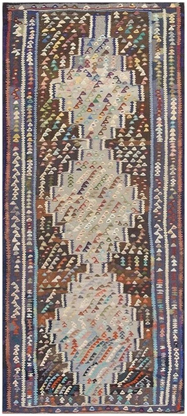1930s rustic brown field diamond tribal antique turkish village kilim runner rug 1 1930s rustic brown field diamond tribal antique turkish village kilim runner rug