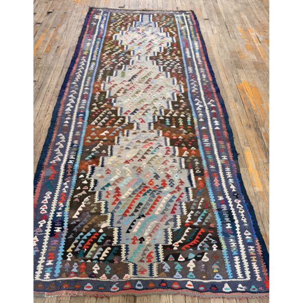 1930s rustic brown field diamond tribal antique turkish village kilim runner rug 4 1930s rustic brown field diamond tribal antique turkish village kilim runner rug - detail view 3