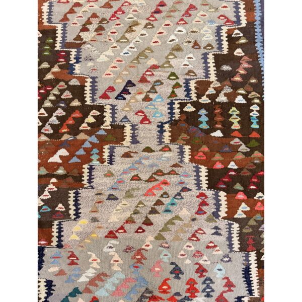 1930s rustic brown field diamond tribal antique turkish village kilim runner rug 5 1930s rustic brown field diamond tribal antique turkish village kilim runner rug - detail view 4
