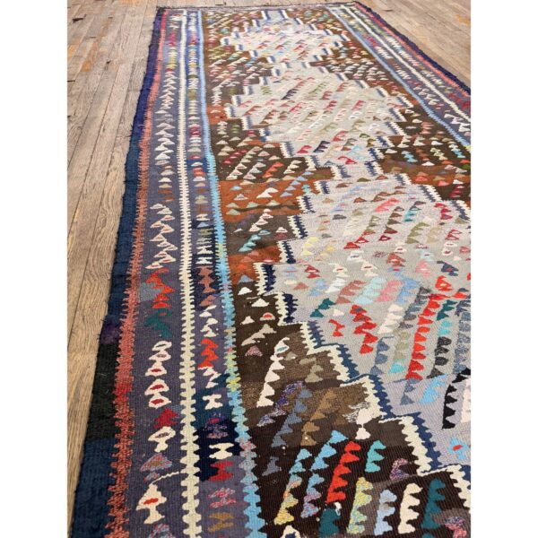 1930s rustic brown field diamond tribal antique turkish village kilim runner rug 6 1930s rustic brown field diamond tribal antique turkish village kilim runner rug - detail view 5