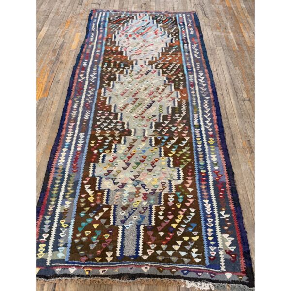 1930s rustic brown field diamond tribal antique turkish village kilim runner rug 7 1930s rustic brown field diamond tribal antique turkish village kilim runner rug - detail view 6