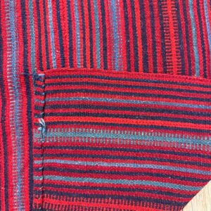 1950s Geometric Multicolor Modern Turkish Kilim Tribal Flatweave Wool Rug - detail view 5